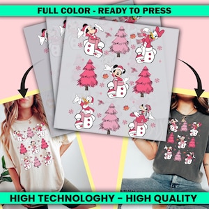 Disney Friends Christmas Pink Tree Disney Family 2025 Christmas Dtf, Matching Christmas, Disney Character Christmas Ready To Press-ssco4215