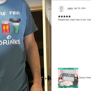 a man wearing a t - shirt that says i'm here for the drinks