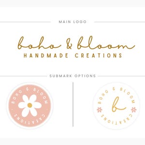 Daisy-logotypdesign för Canva, mysig logotypdesign, enkel, rustik blommig varumärkesbyggande, feminin DIY-logotypmall, redigerbar bohemisk logotypdesign bild 2