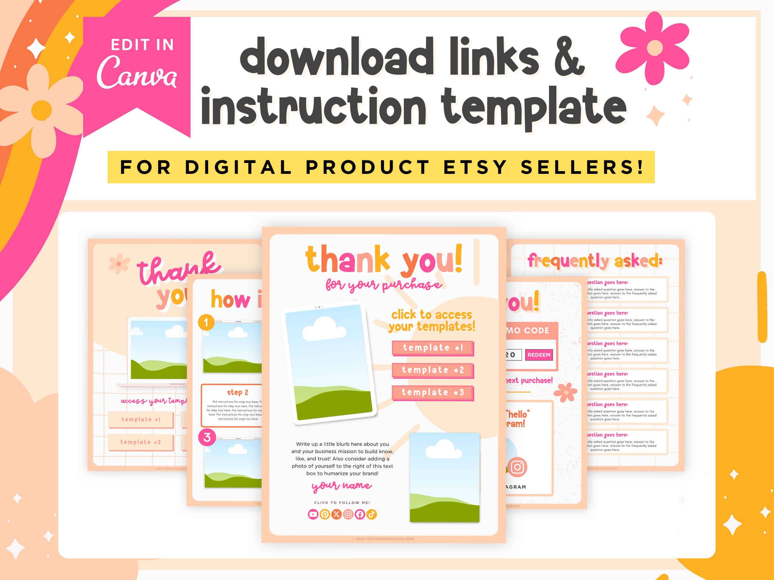 Digital Download Instruction Template Pink, Bright Etsy Digital Product ...