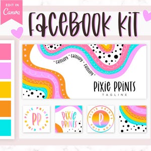 Portada colorida de Facebook, kit de marca de Facebook en color rosa, banner divertido de Facebook, logotipo de Facebook, plantilla de grupo de Facebook