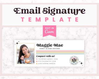 Rainbow Email Signature Template Canva | Minimal Email Signature with Picture | Simple Editable Colorful Gmail Email Signature Banner