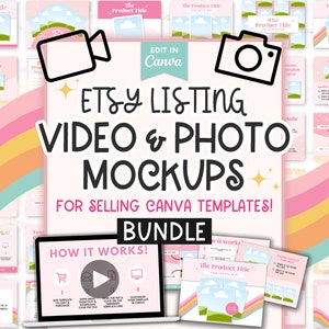 Etsy Listing Video & Photo Template BUNDLE for Digital Products, Etsy Listing Mockups for Canva Templates, Etsy Digital Product Mockup Canva