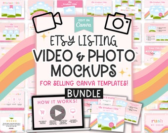 Etsy Listing Video & Photo Template BUNDLE for Digital Products, Etsy Listing Mockups for Canva Templates, Etsy Digital Product Mockup Canva