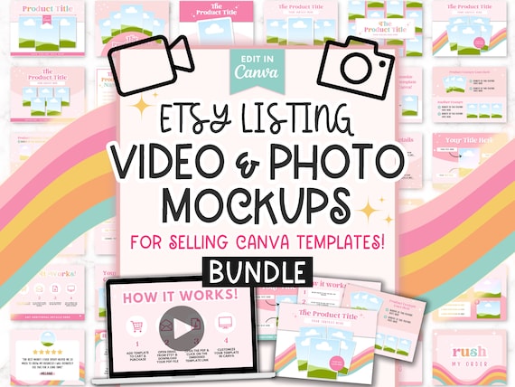 Etsy Listing Video & Photo Template BUNDLE for Digital Products, Etsy Listing Mockups for Canva Templates, Etsy Digital Product Mockup Canva