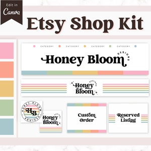 Rainbow Etsy Shop Kit Minimal | Etsy Banner Canva Template | Simple Etsy Branding Kit | Pastel Etsy Shop Bundle Colorful, Etsy Banner Mockup