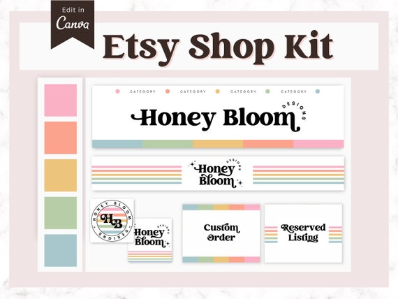 Rainbow Etsy Shop Kit Minimal | Etsy Banner Canva Template | Simple Etsy Branding Kit | Pastel Etsy Shop Bundle Colorful, Etsy Banner Mockup
