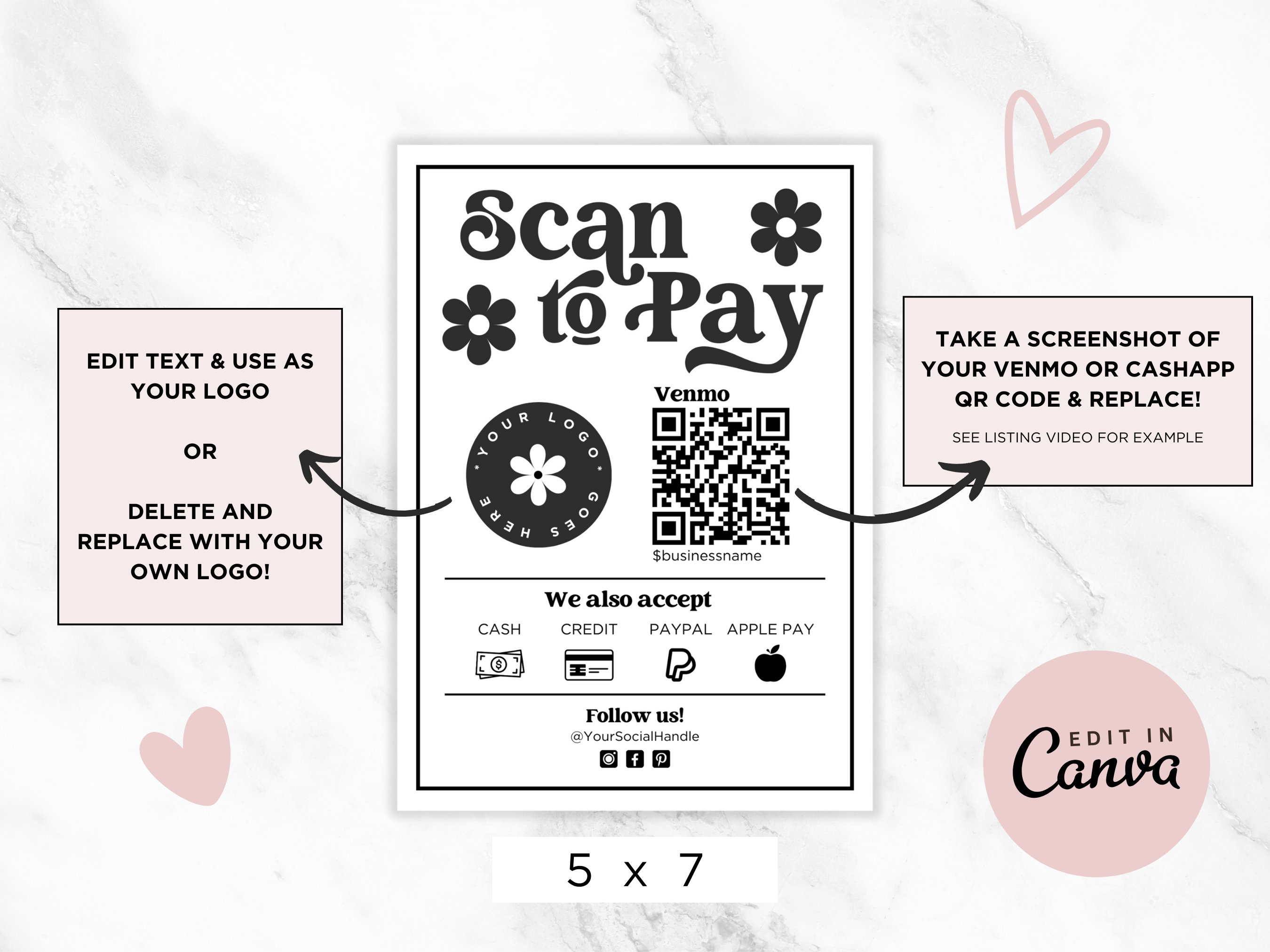 Custom QR Code Sign Business | Editable Scan to Pay Template Canva ...