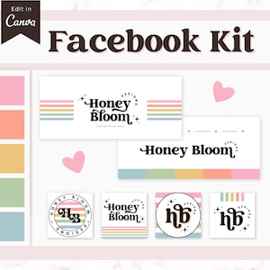 Plantilla de portada de Facebook retro, portada de grupo de Facebook de negocios con arcoíris, banners minimalistas de Facebook, logotipo de Facebook, plantilla de Canva para portada de Facebook