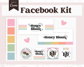 Retro Facebook Cover Template, Rainbow Business Facebook Group Cover, Minimal Facebook Banners, Facebook Logo, Facebook Cover Canva Template