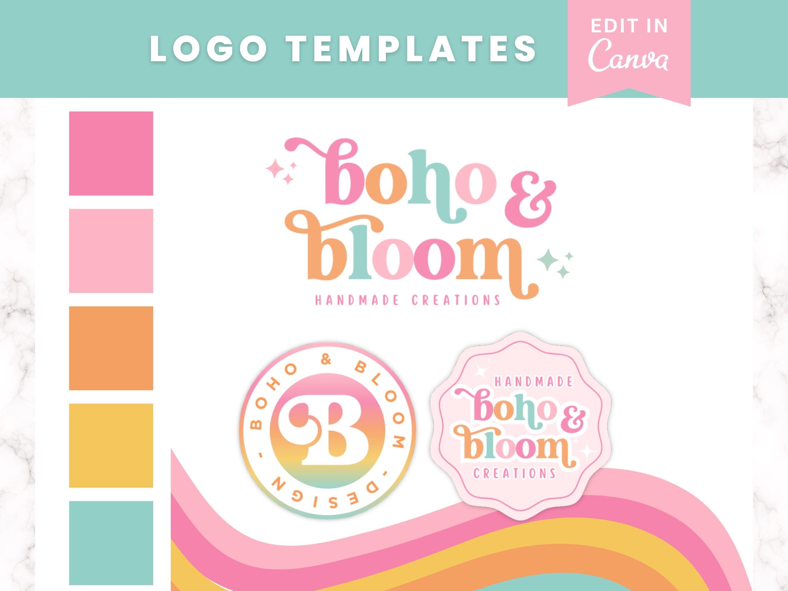 Rainbow Logo Design Canva, Cute Pastel Editable Logo Template, Colorful Logo, Girly and Playful Branding Kit, Pink DIY Canva Logo