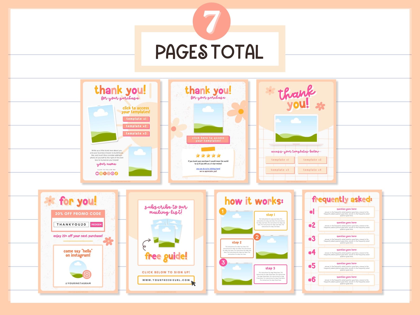 Digital Download Instruction Template Pink, Bright Etsy Digital Product ...