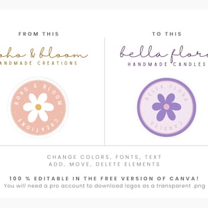 Daisy-logotypdesign för Canva, mysig logotypdesign, enkel, rustik blommig varumärkesbyggande, feminin DIY-logotypmall, redigerbar bohemisk logotypdesign bild 3