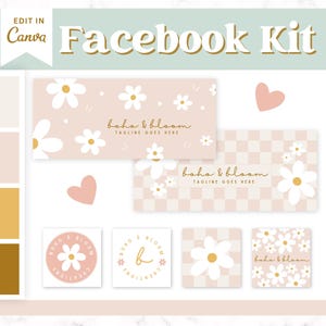 Plantilla de portada de Facebook con margaritas, portada de grupo de Facebook empresarial, banners de Facebook con flores, logotipo de Facebook, plantilla de Canva para portada de Facebook con motivos bohemios