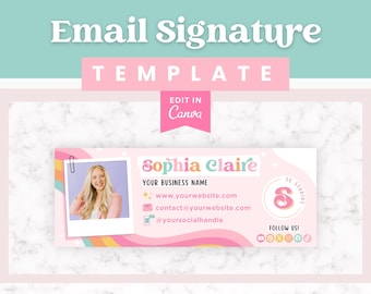 Cute Email Signature Template, Pink Canva Email Template, Boho Email Signature Logo, Colorful Branding, Gmail Email Signature with Photo