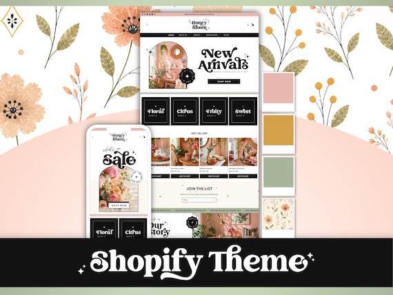 Boho Shopify Theme, Black Website Design, Rustic Shopify Template, Boutique Minimalist Website Template, Shopify Candle Website Template