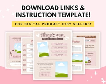 Etsy Digital Product Thank You Template, Digital Download Link Template for Etsy, Canva Instruction Guide Template for Digital Products