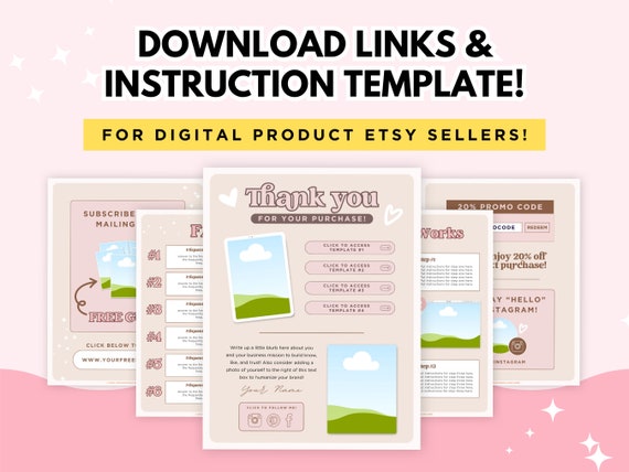Etsy Digital Product Thank You Template, Digital Download Link Template for Etsy, Canva Instruction Guide Template for Digital Products