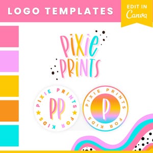 Colorful Logo Design Template, Canva Logo Design Girly, Pink Logo Branding Kit, Rainbow Editable Logo Template, DIY Logo, Playful Branding