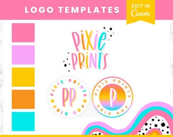 Colorful Logo Design Template, Canva Logo Design Girly, Pink Logo Branding Kit, Rainbow Editable Logo Template, DIY Logo, Playful Branding