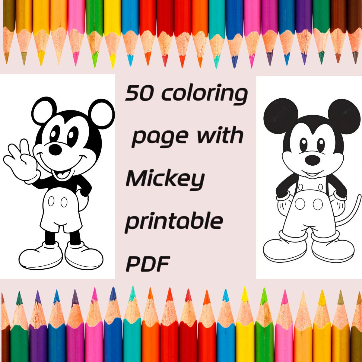 50 Mickey Mouse Coloring Pages, Kids Printable Activities (PDF) - Etsy