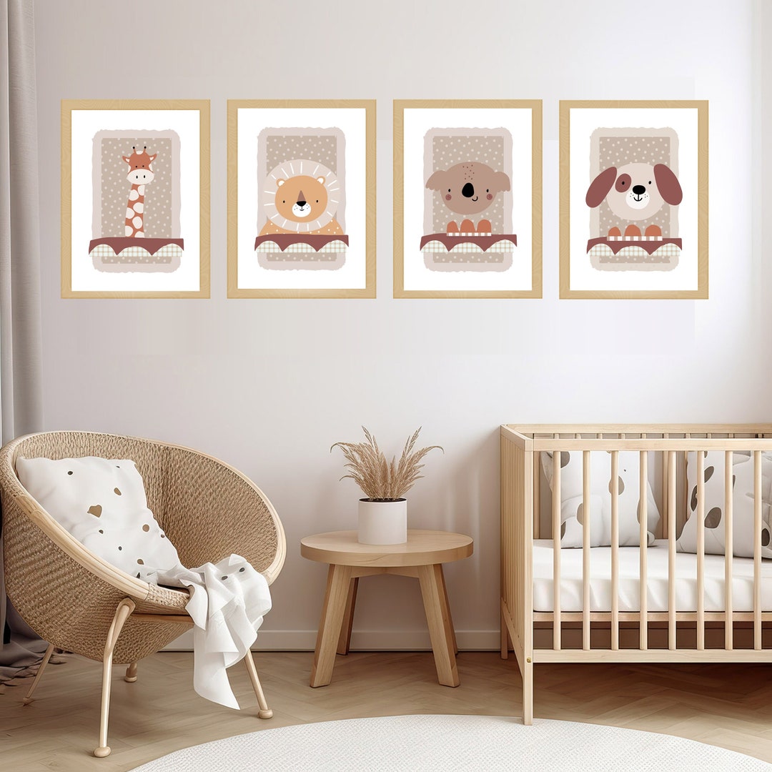 Set of 4 Zoo Animal Wall Art, Koala Print, Giraffe Kids Art, Dog Wall