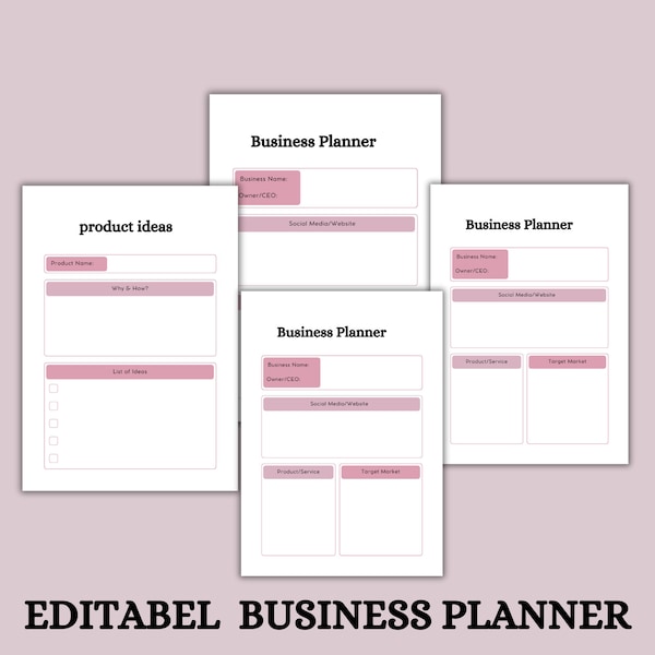 Editable Business Planner Product Ideas Handmade Business Business Planner Craft Planner Handmade Craft Craft Journal Handmade Product