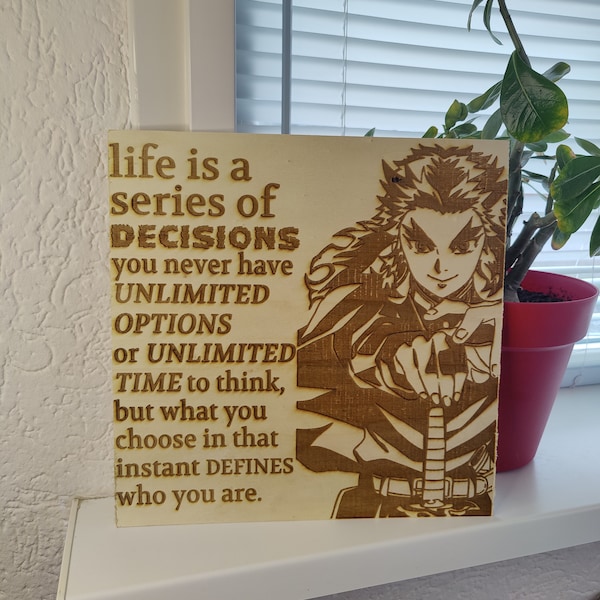 Inspiring Wooden Plaque - Engraved Motivational Quote from Rengoku (Demon Slayer)