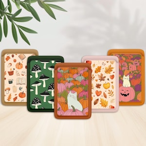 FALL PATTERN MagSafe Leather Wallet: Autumn Theme iPhone Card Holder