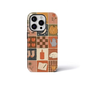 Folk Art Quilt Tough Phone Case, Cozy Autumn Cover for iPhone, Samsung & Google Pixel, Magnetic Option