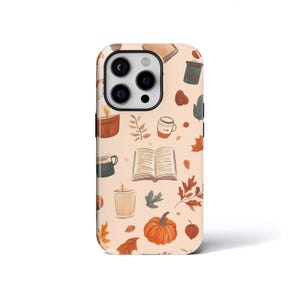Elegante custodia per telefono autunnale e resistente, con collage di zucche, compatibile con iPhone, Samsung e Google Pixel.