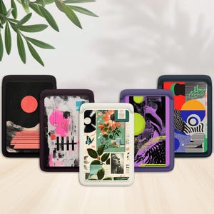 MODERN COLLAGE Portefeuille magnétique en cuir MagSafe, porte-cartes au design esthétique compatible avec iPhone 16 Pro Max, 15 Plus, 14, 13, 12 Mini