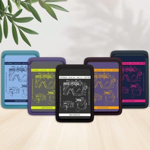 PATENT SKIBRIL: MagSafe leren portemonnee: snowboardmasker blauwdruk iPhone-kaarthouder