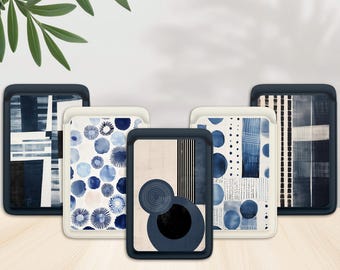 NAVY BLUE MagSafe Leather Wallet: Minimal Pattern iPhone Card Holder