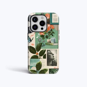 Funda de teléfono GREEN COLLAGE, cubierta estética apta para iPhone 16 Pro Max, 15 Plus, 14, 13, 12, 11 y Samsung S25, S24, A56, A55, Pixel 9 Pro, 8