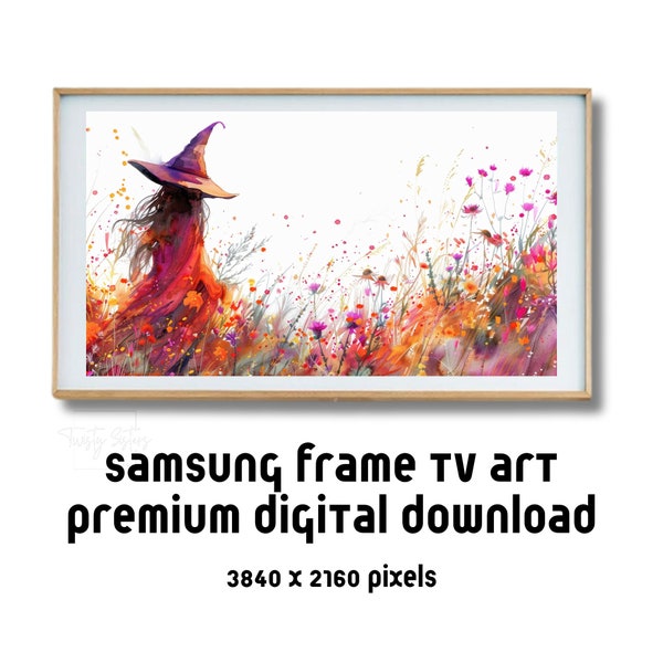 Witch in Flower Field Art, Samsung Frame TV Digital Download, Autumn Witch Magical Landscape, Screensaver, Moody, Spooky