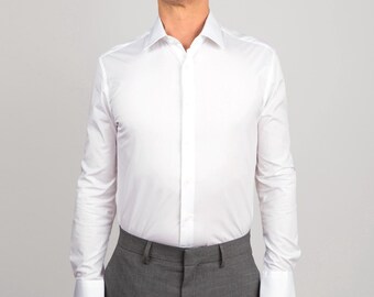 SLIM FIT Classic Solid White Formal Business Cotton Dress Shirt for Men  Boys Youth | Skinny Tailored for Him | Professional Button up Collar - Etsy