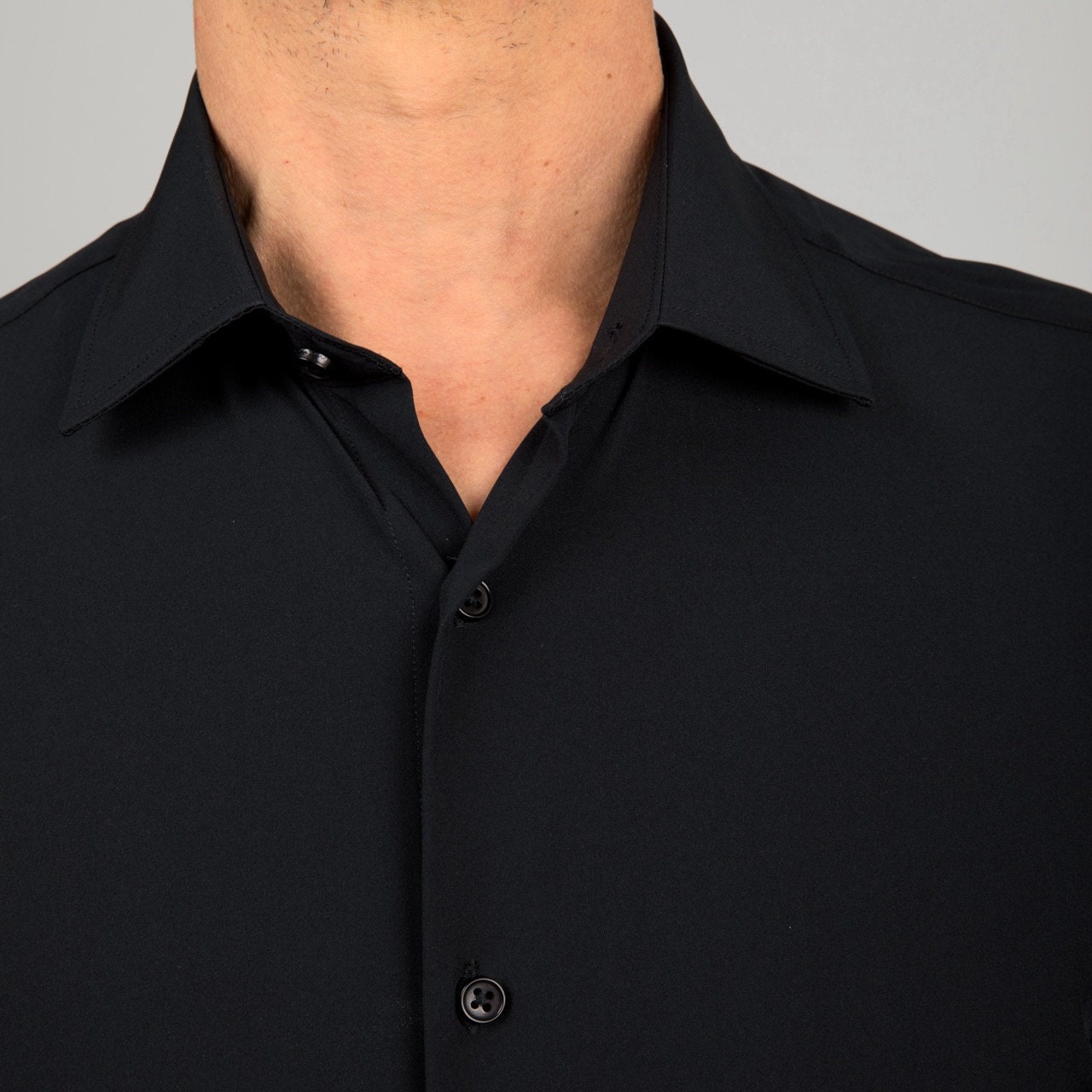 SKINNY FIT Non-Iron Stretch Black Formal Business Dress Shirt for Men Boys Youth | Slim Tailored for Him | Professional Button Up Collar