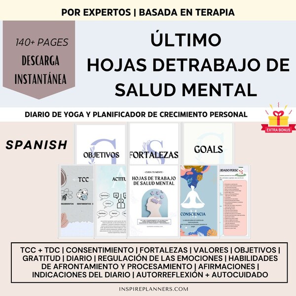 Paquete de Salud Mental, Paquete de Terapia: Hojas de trabajo de Salud Mental para el Autocuidado, Habilidades de Afrontamiento, TCC y TCD.