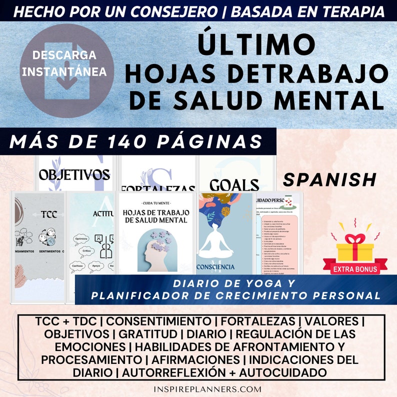 Therapy Bundle in Spanish Mental Health Worksheets for Self Care