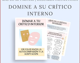 Crítico Interno Workbook, Hojas Autoestima y Autodiálogo Negativo, CBT Español, Confianza y Amor Propio PDF Imprimible