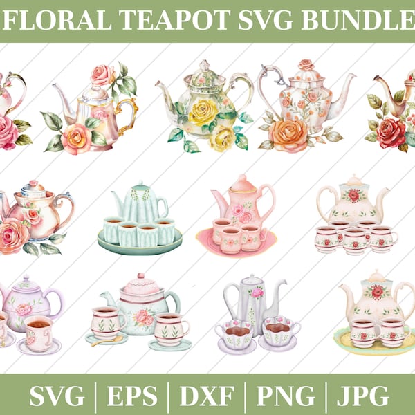 Teapot SVG, Teacup SVG, Tea pot flowers svg, tea cup flowers, tea cup cut file, Tea svg file, Teapot floral svg, Tea cup floral, coffee cup