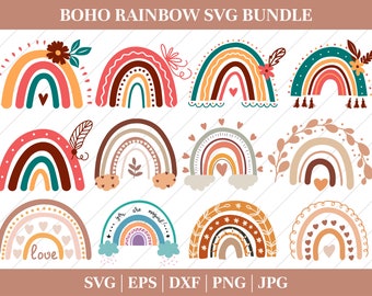 Bundle SVG arc-en-ciel, Boho arc-en-ciel SVG, Clipart arc-en-ciel, Svg arc-en-ciel pastel, fichiers Svg pour Cricut, téléchargement numérique silhouette