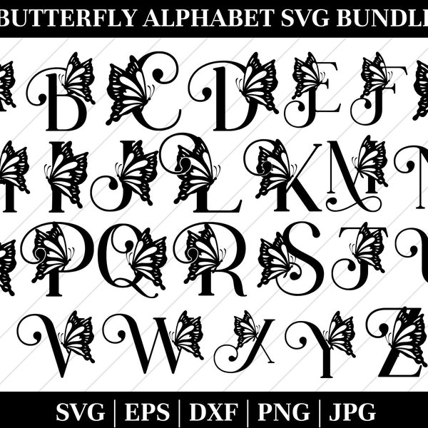 Butterfly Monogram Font | Butterfly Svg | Butterfly Svg Bundle | Butterfly Alphabet Monogram Svg | Cut Files for Cricut