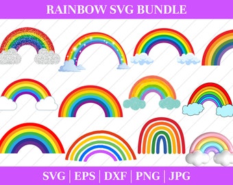 Bundle SVG arc-en-ciel, nuage, météo svg, arc-en-ciel, fichier de coupe, enfants, bébé, PNG, imprimable, Cricut, silhouette, usage commercial, téléchargement immédiat