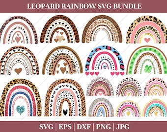 Leopard Rainbow SVG, Boho Rainbow SVG Bundle, Baby Rainbow SVG, Pastel Rainbow Svg, Buffalo Plaid Print, Digital Download Png, Dxf, Eps File