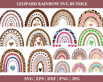 Arc-en-ciel léopard SVG, lot de Boho arc-en-ciel, bébé arc-en-ciel SVG, arc-en-ciel pastel Svg, impression à carreaux Buffalo, téléchargement numérique Png, Dxf, fichier Eps