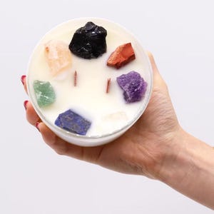 Large Chakra crystal candle, relaxing , rebalance