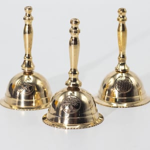 Mini Handcrafted brass alter bells with flower for life carving/ meditation spiritual bell