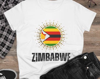 Zimbabwe Flag Tshirt, African Flag Tee, Women's Cotton Shirt, Patriotic Graphic Top, Zimbabwe Independence Day Gift